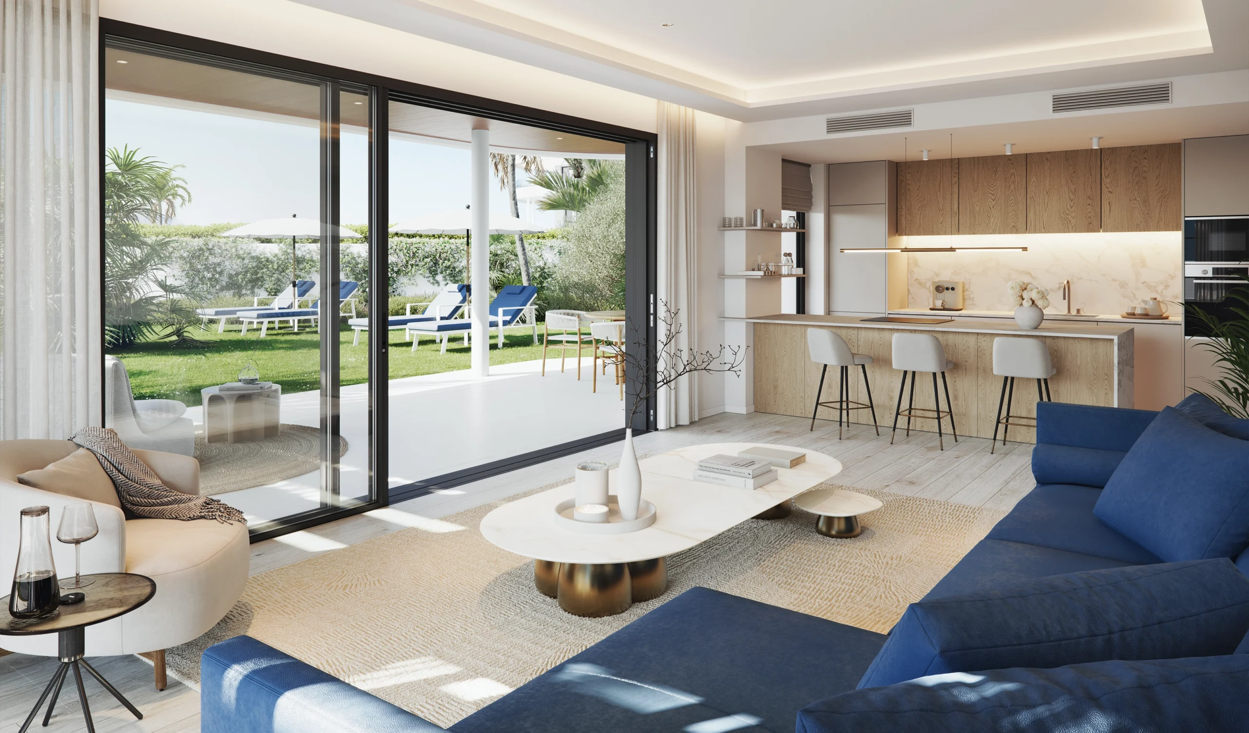 living room with garden view apartments for sale Mijas
