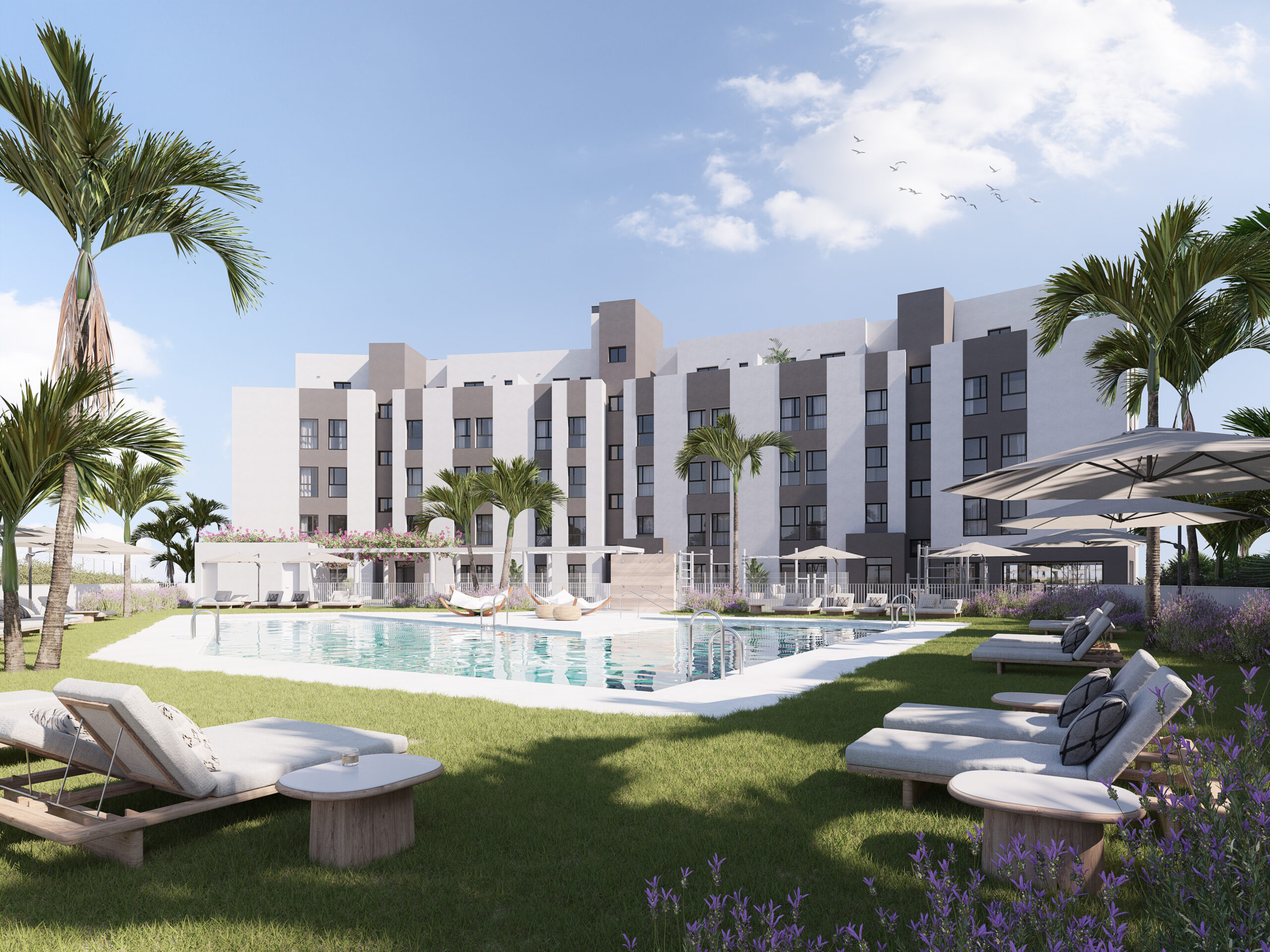 outside pool area Hipódromo apartments for sale Mijas
